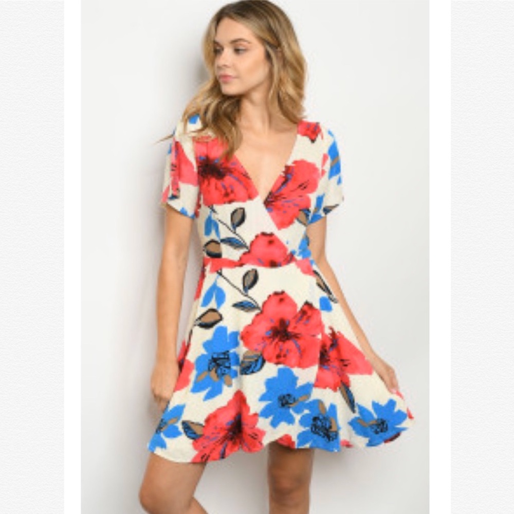 CREAM RED FLORAL DRESS